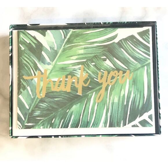 Thank You Note Cards Tropical Palm Leaf Box Set Green Leaves CR Gibson Gold - Picture 1 of 2